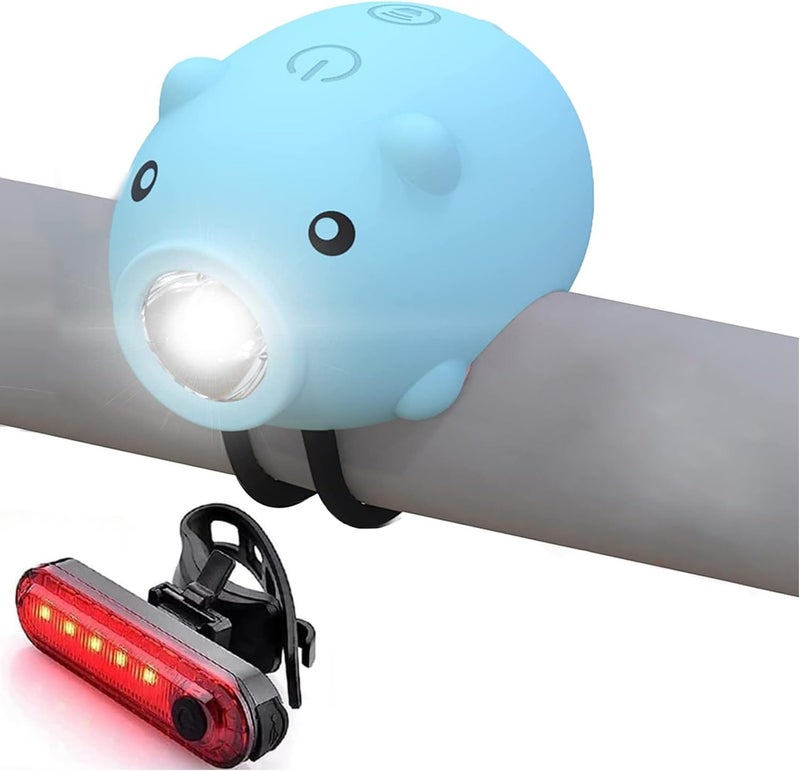 AaiLucky Kids Bike Lights for Night Riding, Girls Bike Horn and Light 2 in 1, Rechargeable Bike Scooter Headlight and Tail Light Set for Boys Adults, 3 Lighting Mode, Cute Bicycle Accessories - Image 1
